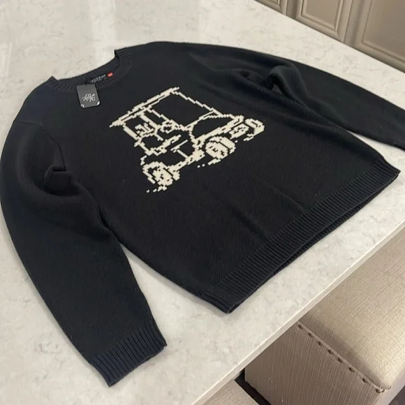 BNWT Random Golf Club sweater size XXL color black. Image of pixelated golf cart